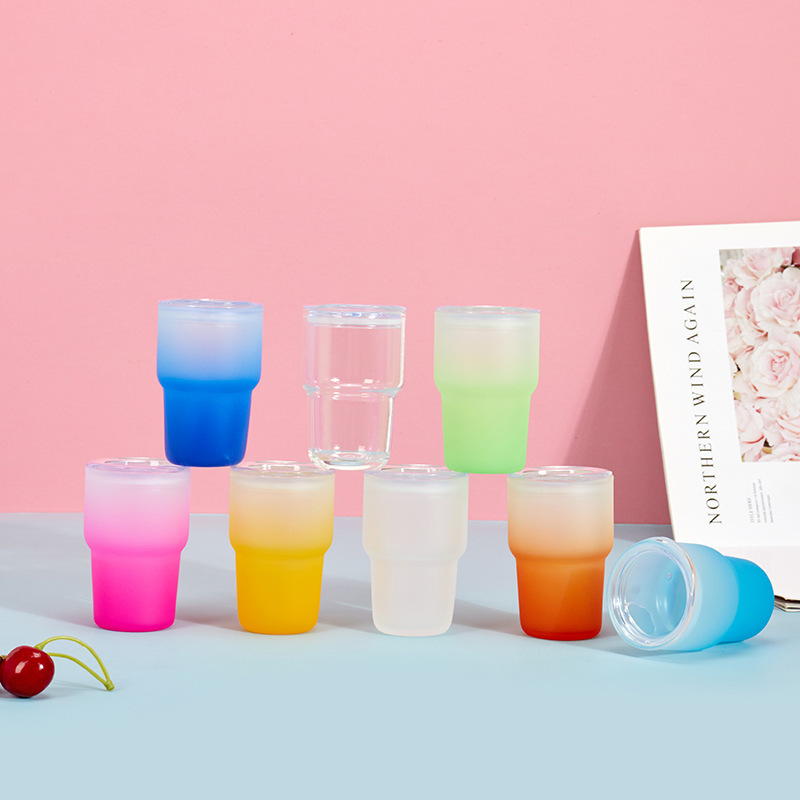 NEW RTS 3oz Sublimation Ombre Glass Mini Shot Glass Mix Colors Free Shipping with Plastic Straw (50pcs)