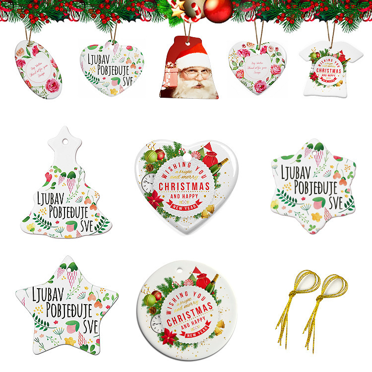 RTS Sublimation Double Sided Ceramic Blank Ornaments Pendant Free Shipping (50PCS/100pcs)