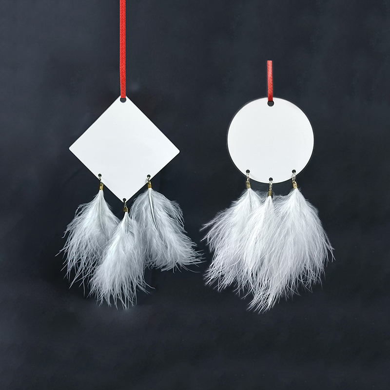 RTS 2.7 * 2.7inch Sublimation MDF Double Sided Pendant with Feather Free Shipping (40PCS/60pcs)
