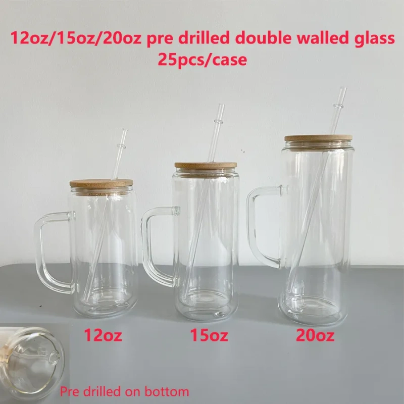 China RTS 12oz/16oz/20oz Sublimation Double Wall Snow Globe Glass Cup