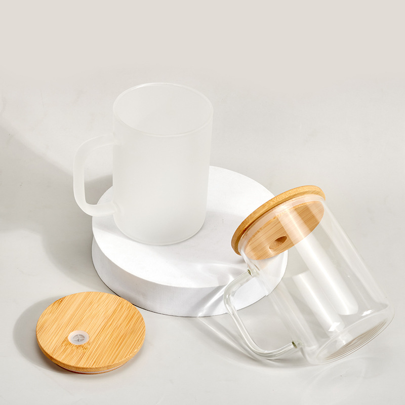 US RTS 15oz Sublimation Frosted Glass Cup with Handle Free Shipping (25PCS)