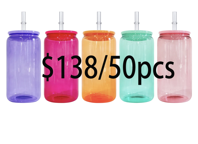 NEW China RTS 16oz Sublimation Colored Glass Can Free Shipping (25PCS/50PCS)