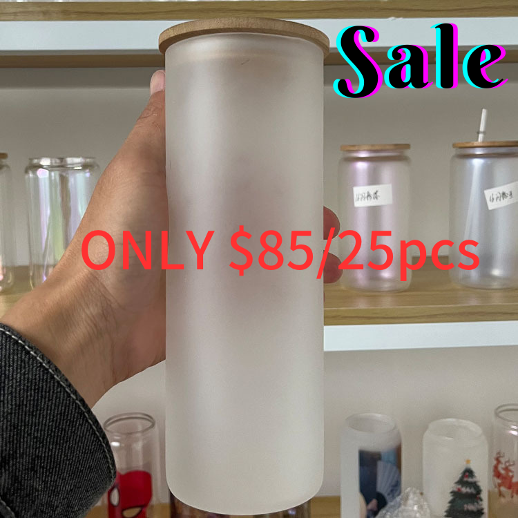 US RTS 25oz Sublimation Clear Frosted Glass Cup (25PCS)