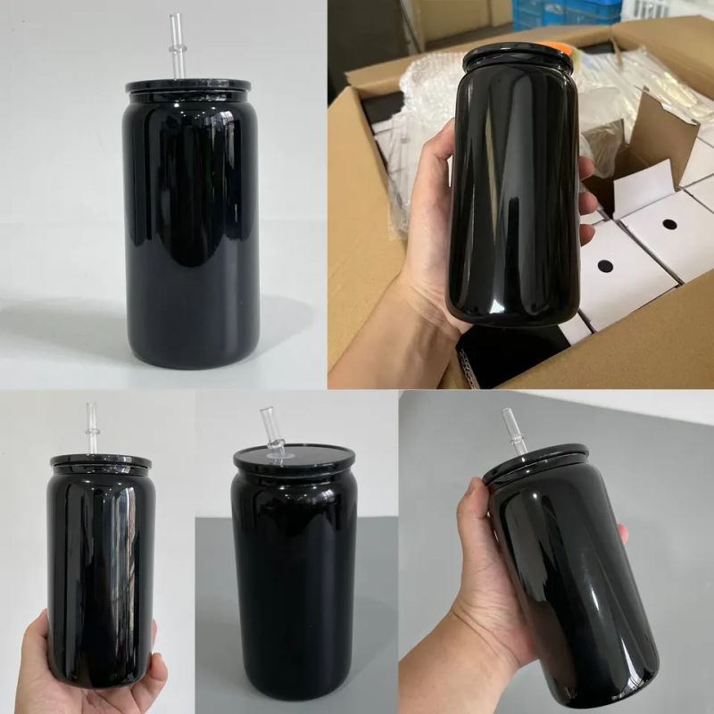 NEW China RTS 16oz Sublimation Black Glass Can Free Shipping (25PCS/50PCS)