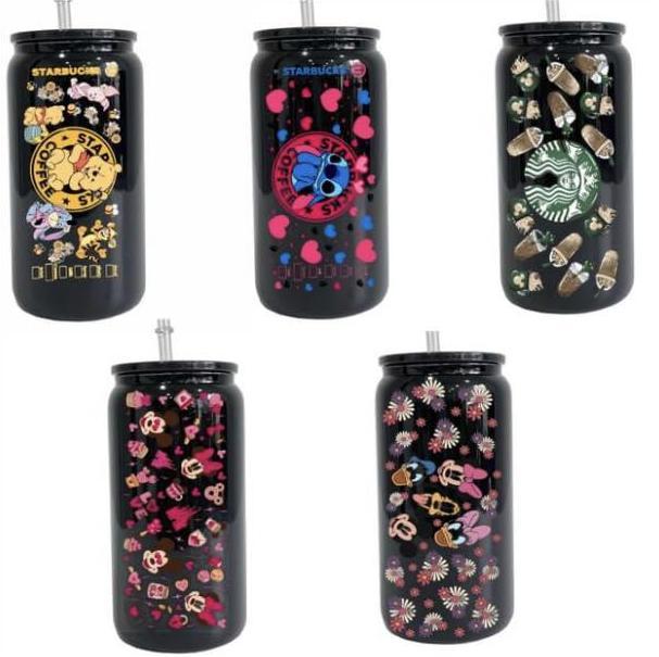 NEW China RTS 16oz Sublimation Black Glass Can Free Shipping (25PCS/50PCS)