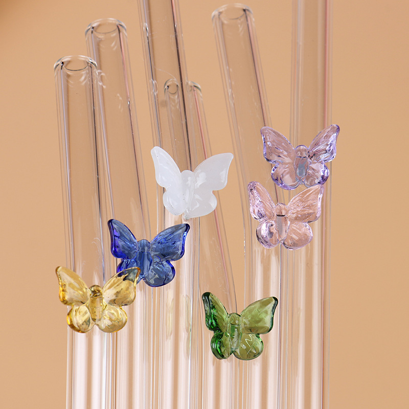 China RTS 7.8inch (20cm) Glass Straw with Carton Characters Free Shipping (50pcs/100pcs/200pcs)