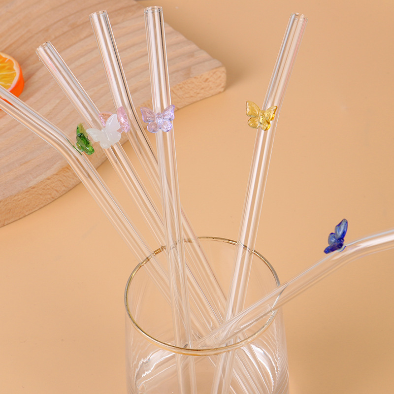 China RTS 7.8inch (20cm) Glass Straw with Carton Characters Free Shipping (50pcs/100pcs/200pcs)