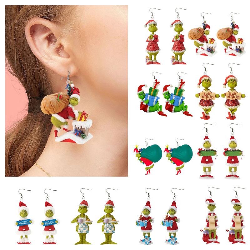 NEW RTS Acrylic Grinch Earrings for Christmas Free Shipping (50Pairs)