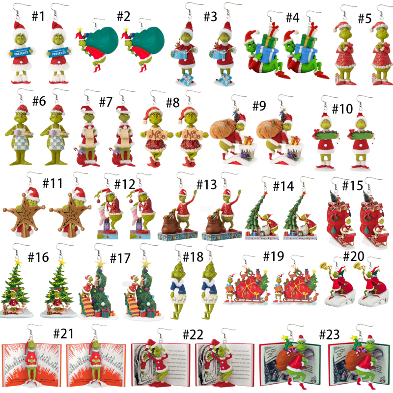 NEW RTS Acrylic Grinch Earrings for Christmas Free Shipping (50Pairs)