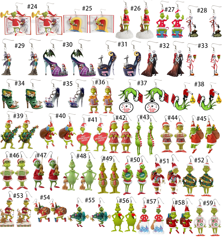 NEW RTS Acrylic Grinch Earrings for Christmas Free Shipping (50Pairs)