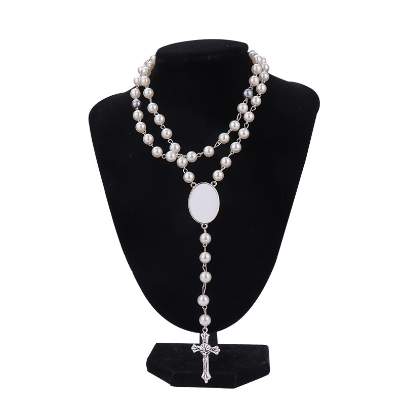 NEW RTS Sublimation Blank Photo Picture Bead Necklace with Cross Free Shipping (10pcs/20pcs)