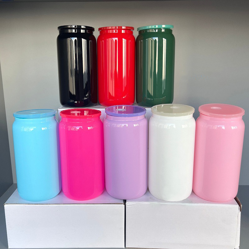 NEW China RTS 16oz Sublimation Black Glass Can Free Shipping (25PCS/50PCS)