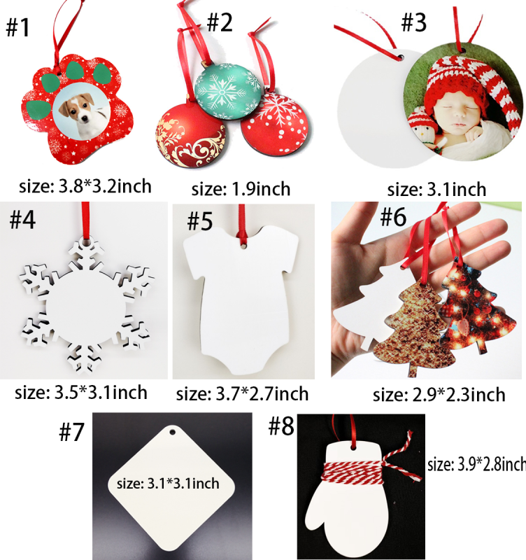 RTS Sublimation Double Sided MDF Christmas Pendant Ornament Free Shipping (50PCS/100pcs)