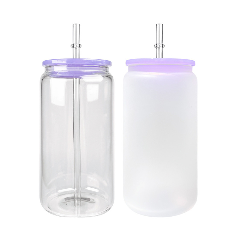 US RTS 16oz Sublimation Frosted/Clear Glass Libby Can with Colored Lids Free Shipping (25PCS/50PCS)