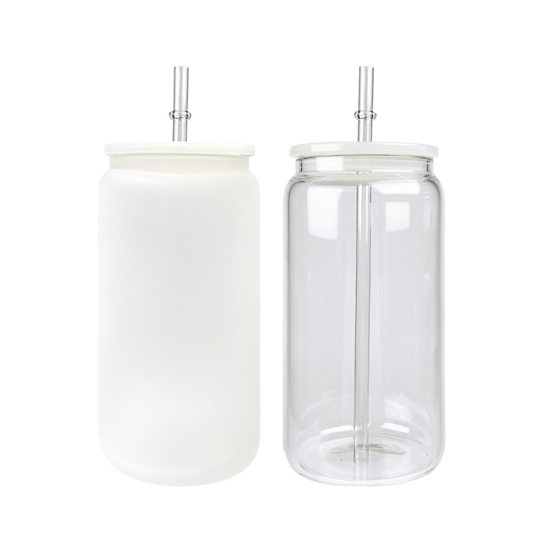 US RTS 16oz Sublimation Frosted/Clear Glass Libby Can with Colored Lids Free Shipping (25PCS/50PCS)