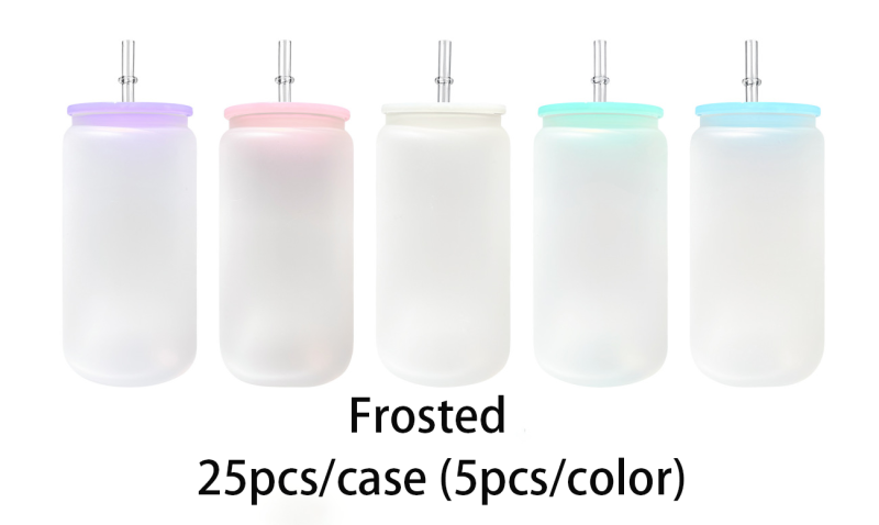 US RTS 16oz Sublimation Frosted/Clear Glass Libby Can with Colored Lids Free Shipping (25PCS/50PCS)