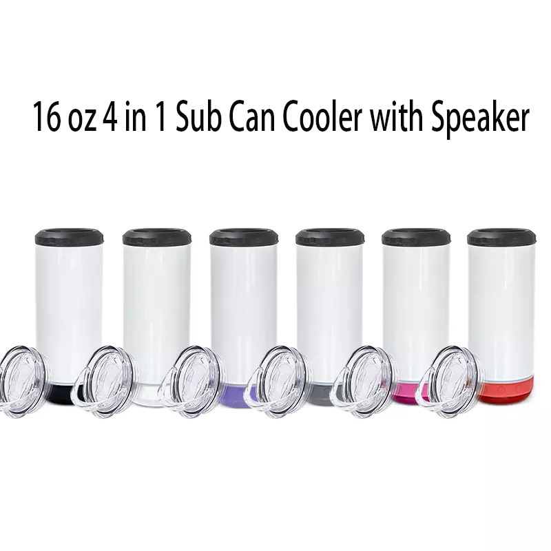 16oz Sublimation 4 in 1 Straight Can Cooler Koozies with Speaker