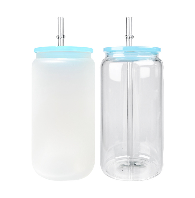 US RTS 16oz Sublimation Frosted/Clear Glass Libby Can with Colored Lids Free Shipping (25PCS/50PCS)