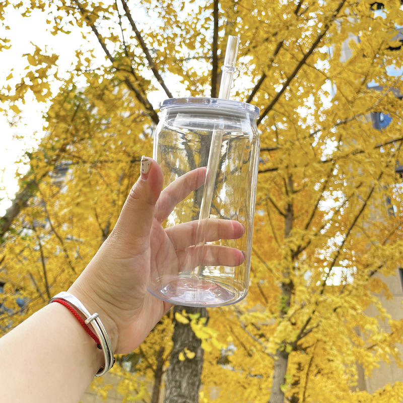 NEW China RTS 16oz PP Plastic Can with Clear Lid and Straw Free Shipping (60PCS)