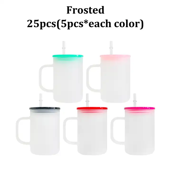 US RTS 17oz Sublimation Glass Mug with Colored Plastic Lid Free Shipping (25PCS)