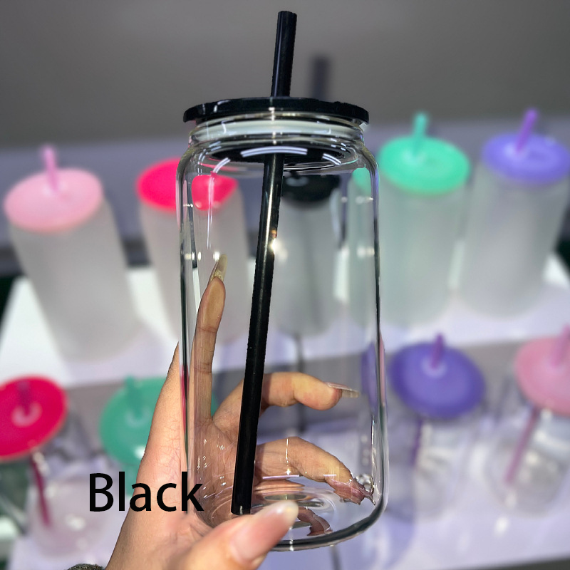 NEW China RTS 16oz Sublimation Glass Libby Can with Colored Lid and Straw Free Shipping (25PCS/50PCS)