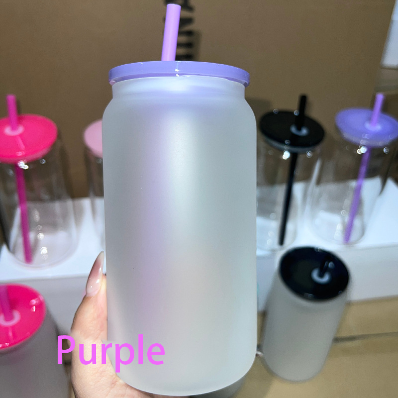 NEW China RTS 16oz Sublimation Glass Libby Can with Colored Lid and Straw Free Shipping (25PCS/50PCS)
