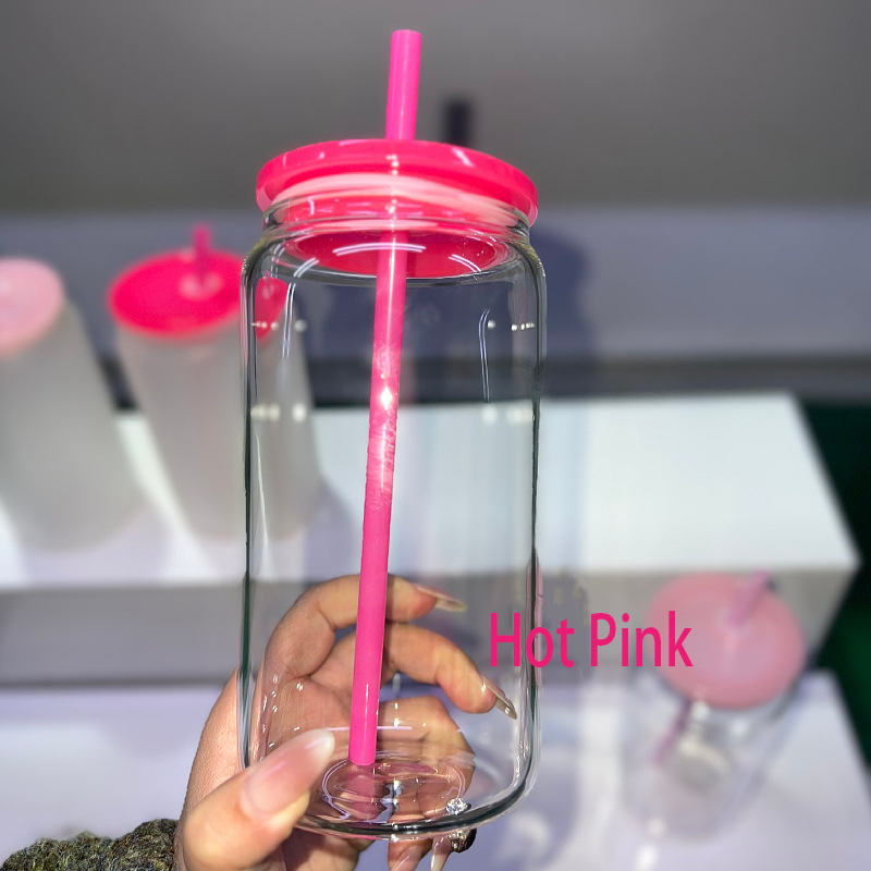 NEW China RTS 16oz Sublimation Glass Libby Can with Colored Lid and Straw Free Shipping (25PCS/50PCS)