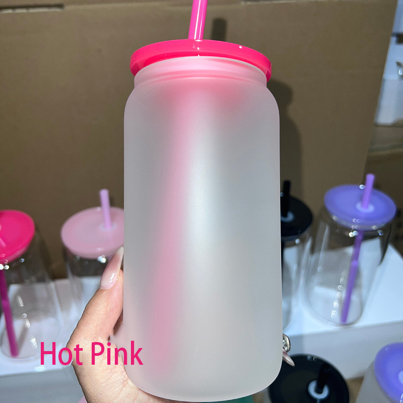 NEW China RTS 16oz Sublimation Glass Libby Can with Colored Lid and Straw Free Shipping (25PCS/50PCS)