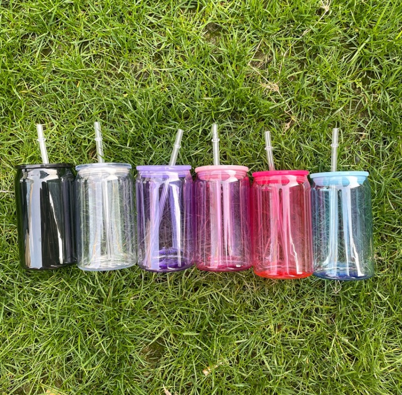 NEW China RTS 16oz PP Plastic Can with Clear Lid and Straw Free Shipping (60PCS)
