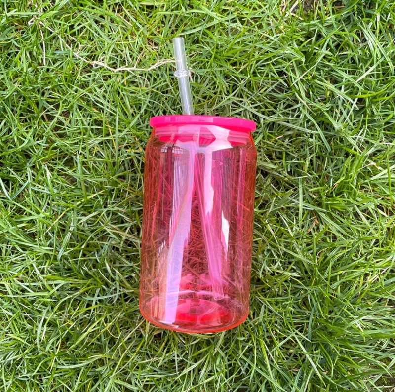 NEW China RTS 16oz PP Plastic Can with Clear Lid and Straw Free Shipping (60PCS)