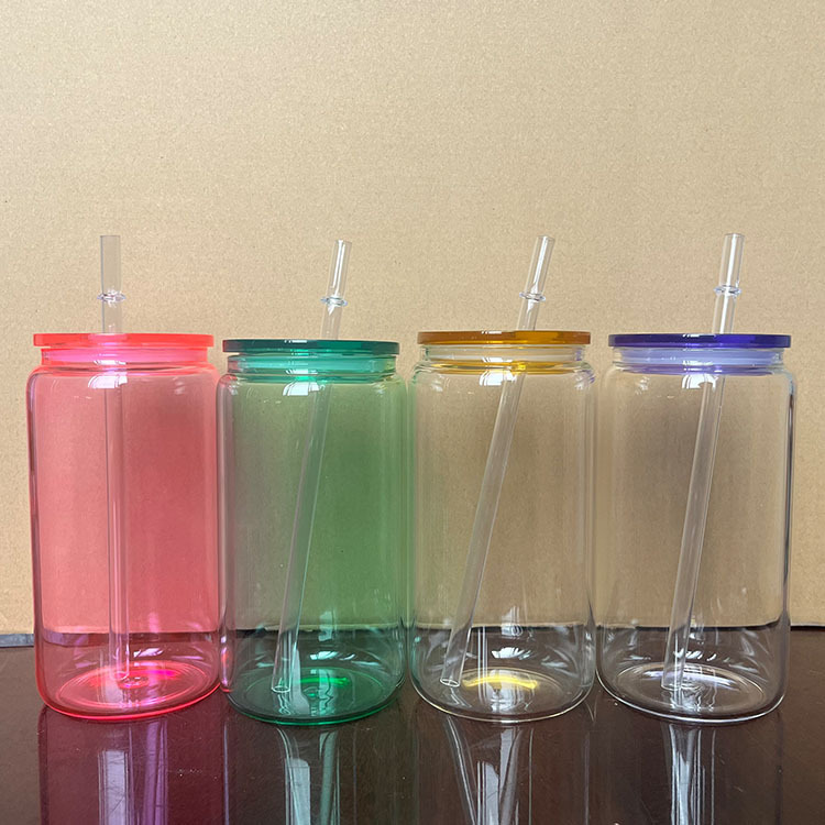 NEW China RTS 16oz Sublimation Colored Jelly Glass Can Free Shipping (25PCS/50PCS)