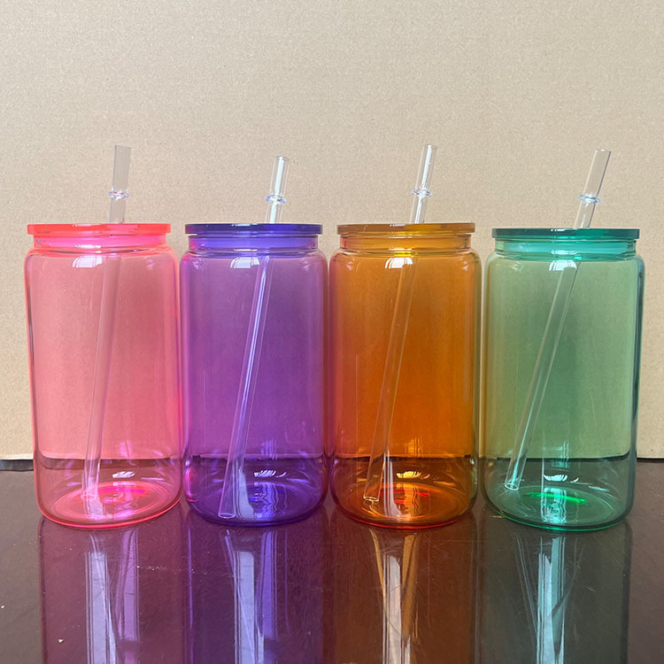 NEW China RTS 16oz Sublimation Colored Jelly Glass Can Free Shipping (25PCS/50PCS)