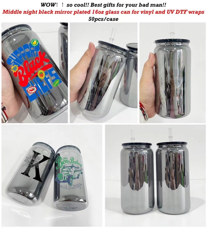 NEW 16oz Mirror Black Glass Can Ship Out Around 25th Jan.(50PCS)