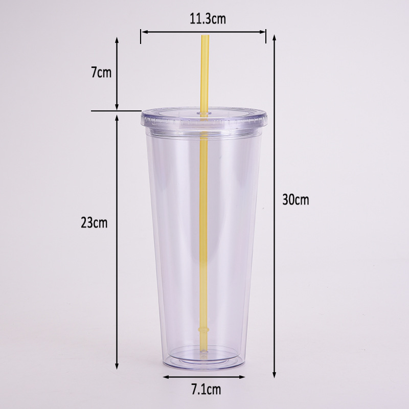 China 16oz/24oz/32oz Plastic Double Walled Cup with Colored Lid and Straw Free Shipping (24PCS)