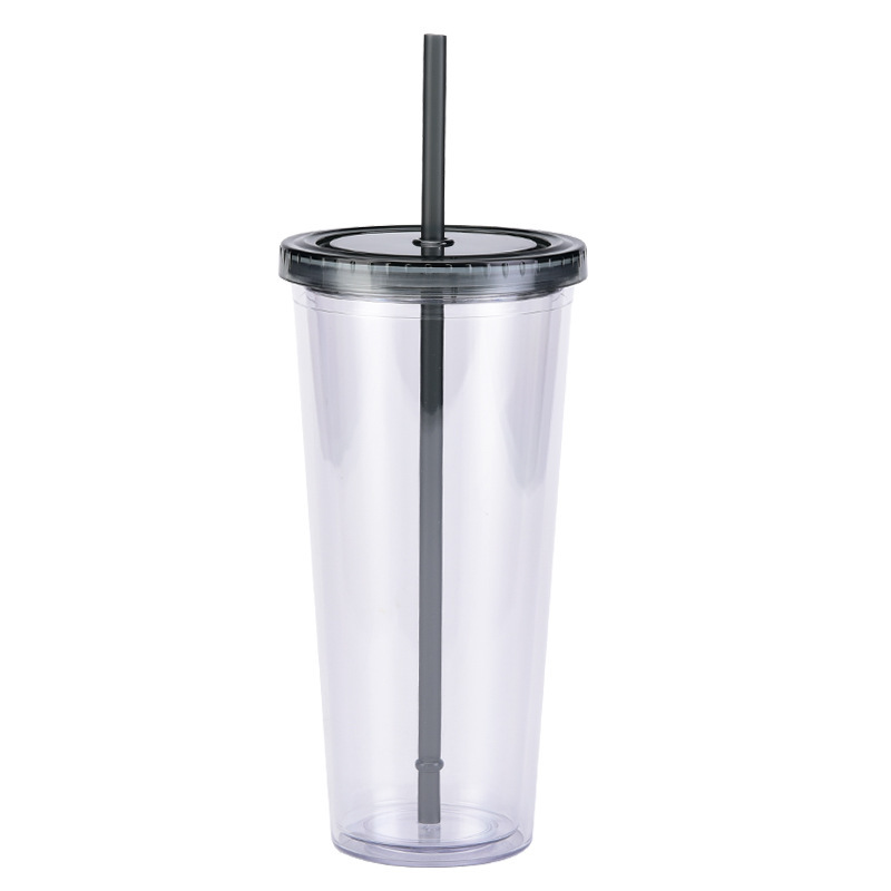 China 16oz/24oz/32oz Plastic Double Walled Cup with Colored Lid and Straw Free Shipping (24PCS)