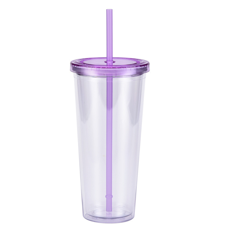 China 16oz/24oz/32oz Plastic Double Walled Cup with Colored Lid and Straw Free Shipping (24PCS)