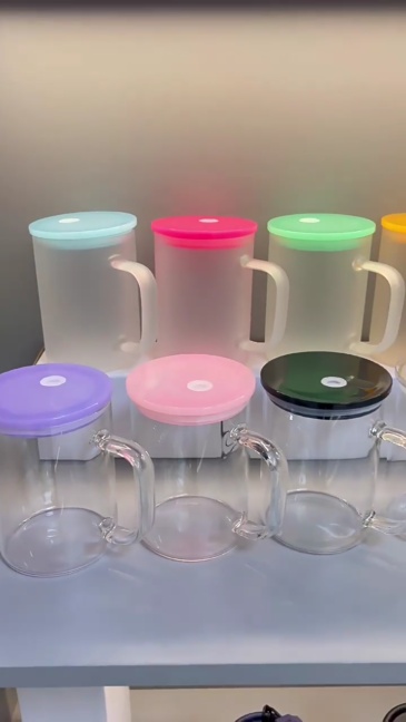 NEW China 17oz Sublimation Coffee Glass Mug with Colord Lids Free Shipping (25PCS)