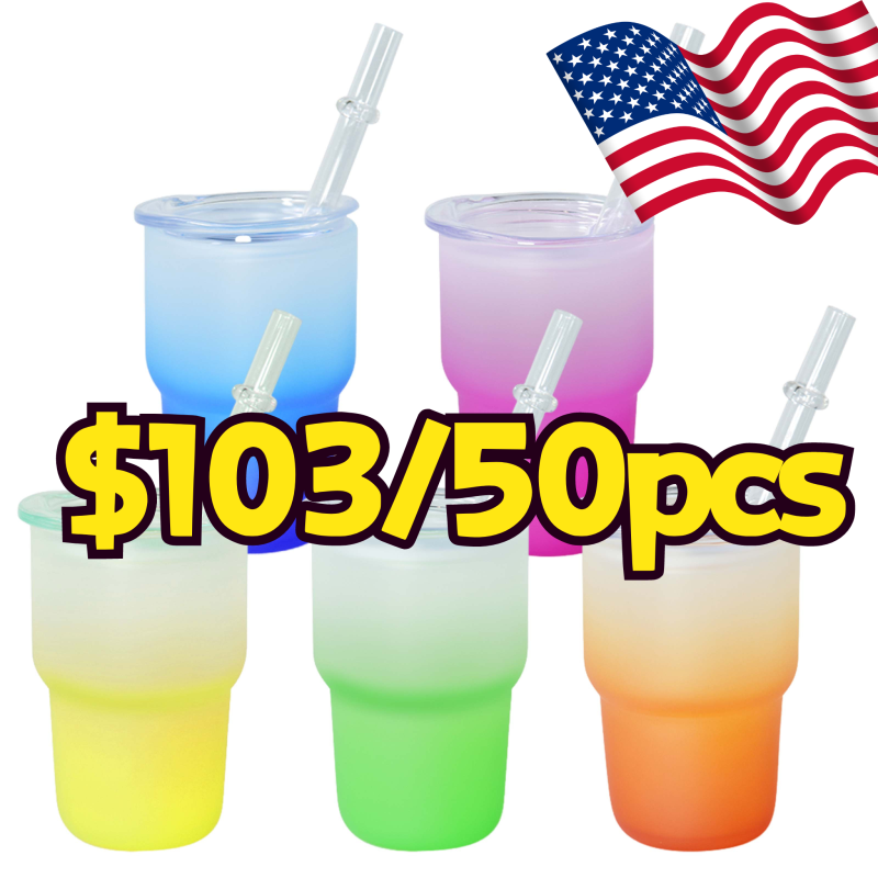 US RTS 3oz Sublimation Ombre Shot Glass Cup with Plastic Straw Free Shipping (50pcs)