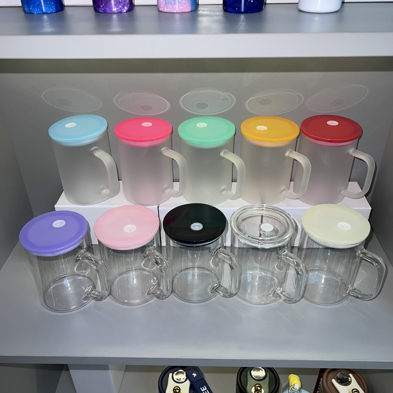 NEW China 17oz Sublimation Coffee Glass Mug with Colord Lids Free Shipping (25PCS)
