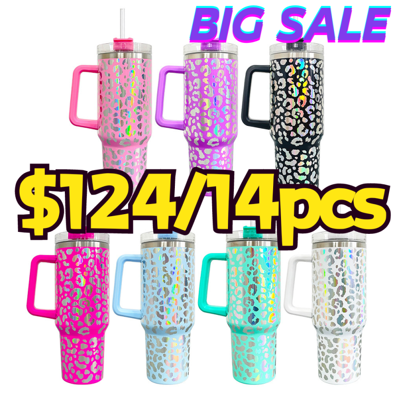 US RTS 40oz Holographic Shimmer Leopard Mug Free Shipping (14PCS)