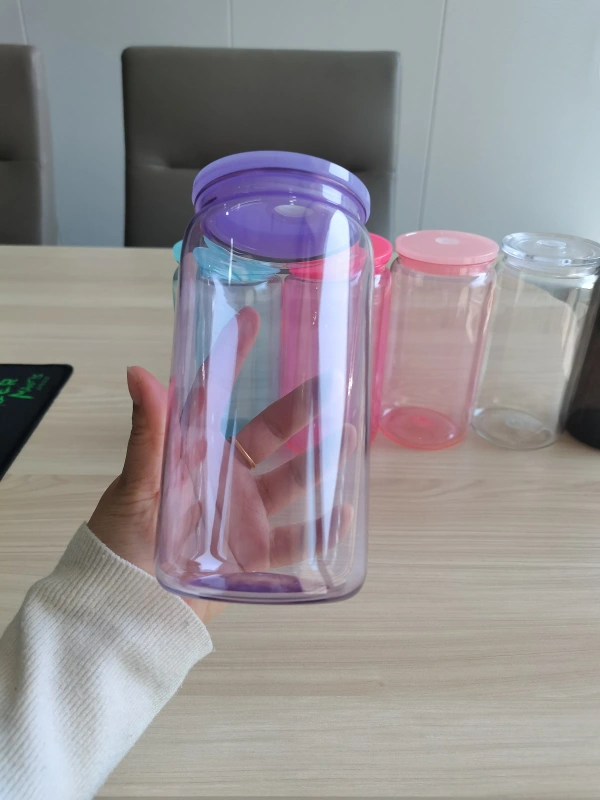 NEW China RTS 16oz Acrylic Plastic Colored Can with Colored Lid Free Shipping (50PCS)