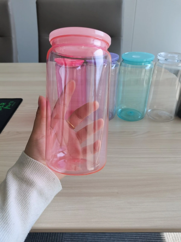NEW China RTS 16oz Acrylic Plastic Colored Can with Colored Lid Free Shipping (50PCS)