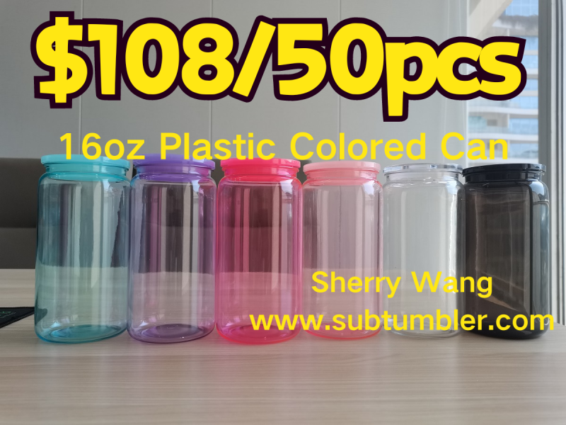 NEW China RTS 16oz Acrylic Plastic Colored Can with Colored Lid Free Shipping (50PCS)