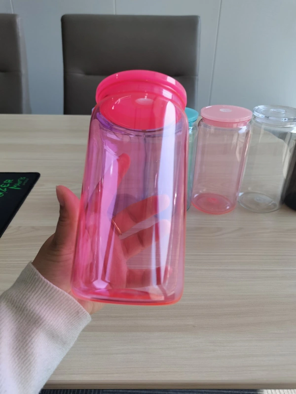NEW China RTS 16oz Acrylic Plastic Colored Can with Colored Lid Free Shipping (50PCS)