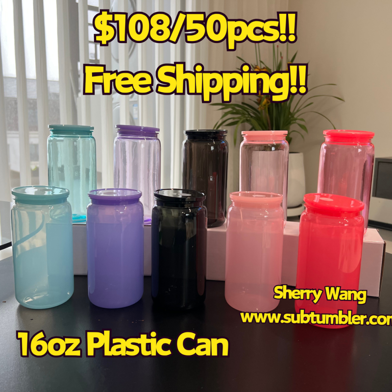 NEW China RTS 16oz Acrylic Plastic Colored Can with Colored Lid Free Shipping (50PCS)