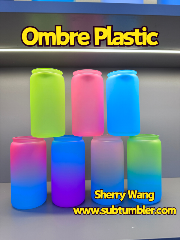 NEW China RTS 16oz Acrylic Plastic Ombre Can with Colored Lid Free Shipping (50PCS)