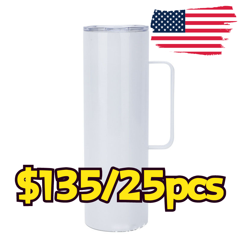 US RTS 20oz Sublimation Straight Tumbler Skinny with Handle (25PCS)