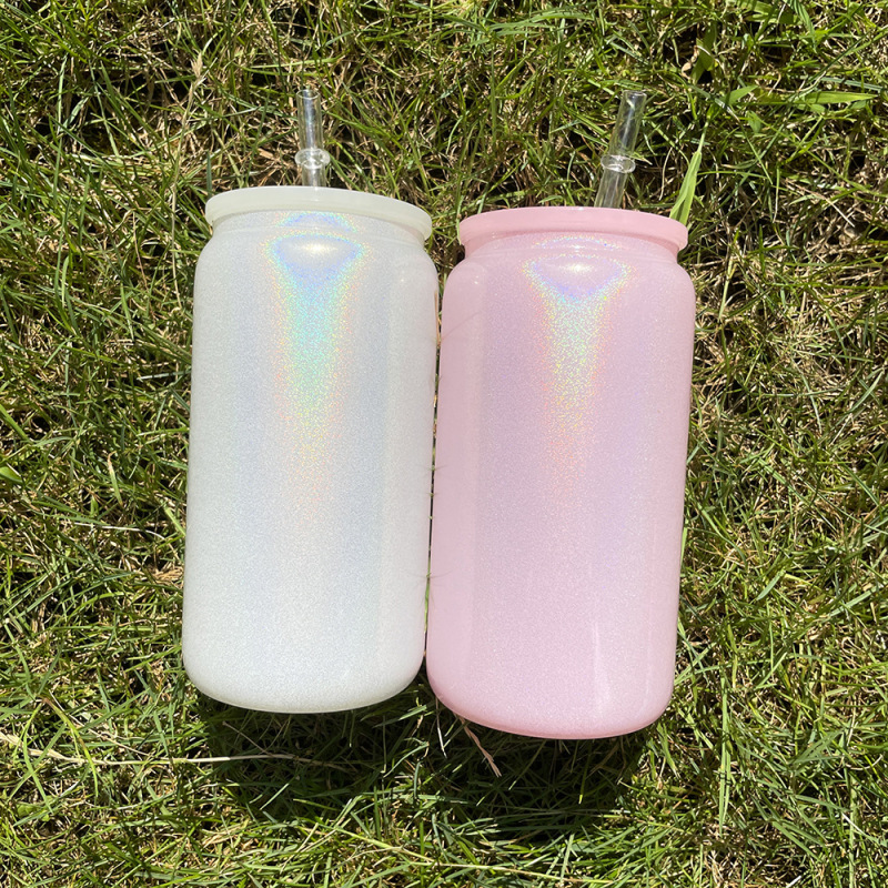 US RTS 16oz Sublimation Glitter Shimmer Glass Cup Free Shipping (25PCS)
