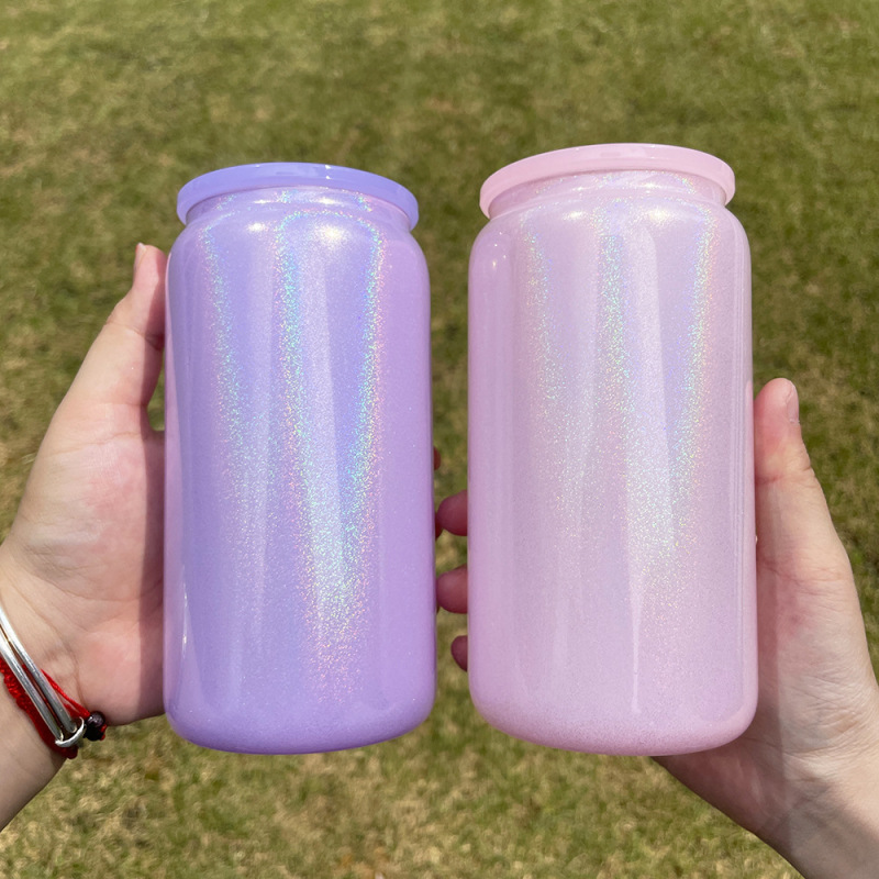 US RTS 16oz Sublimation Glitter Shimmer Glass Cup Free Shipping (25PCS)
