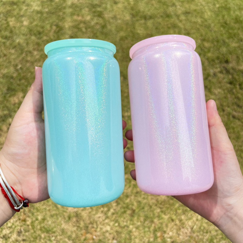 US RTS 16oz Sublimation Glitter Shimmer Glass Cup Free Shipping (25PCS)